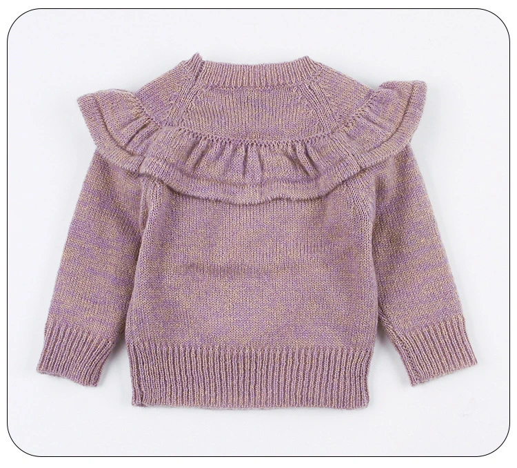 Winter Fashion Ruffled Round Neck Pullover Knit Girl Kids Sweater