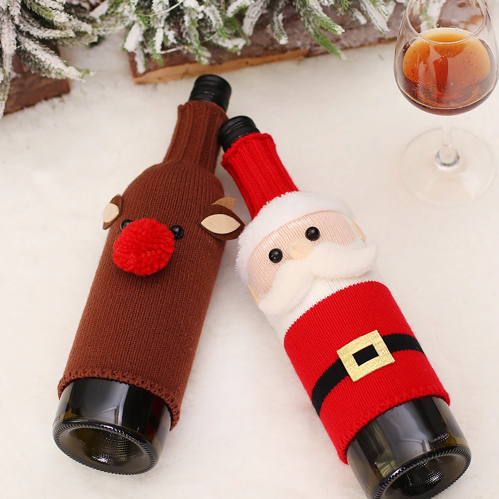 Christmas Supplies 2022 Christmas Wine Bottle Set Knitted Cloth Old Man Doll Champagne Set Desktop Decoration