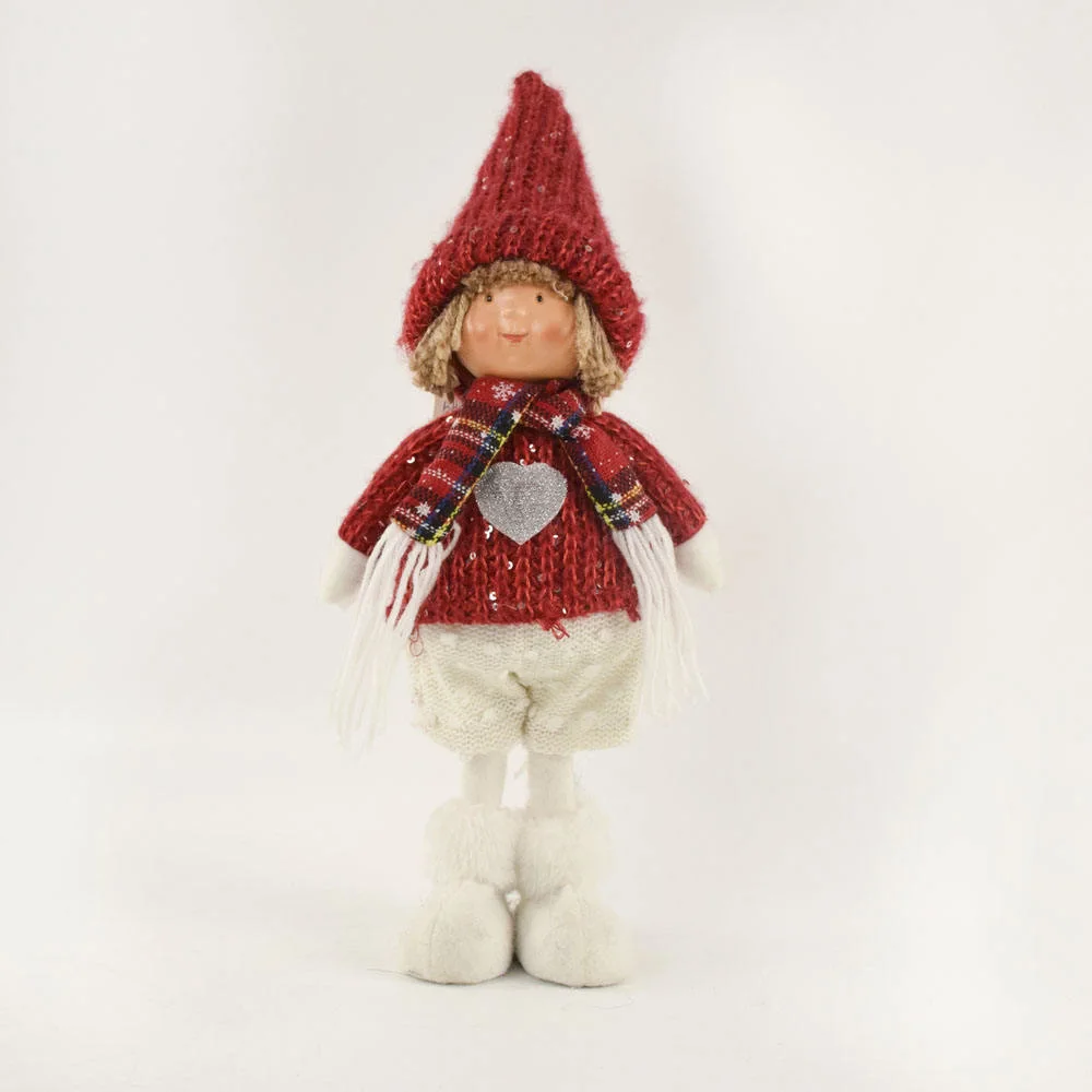 Handmade Xmas Decoration Gifts Girls Knitted Stuffed Red Christmas Doll