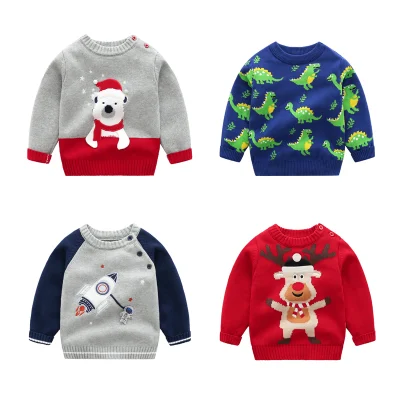 Бутик, зимние детские свитера высокого качества, пуловер унисекс из 100% хлопка, вязаная одежда, рождественский свитер с мультяшным принтом, детский